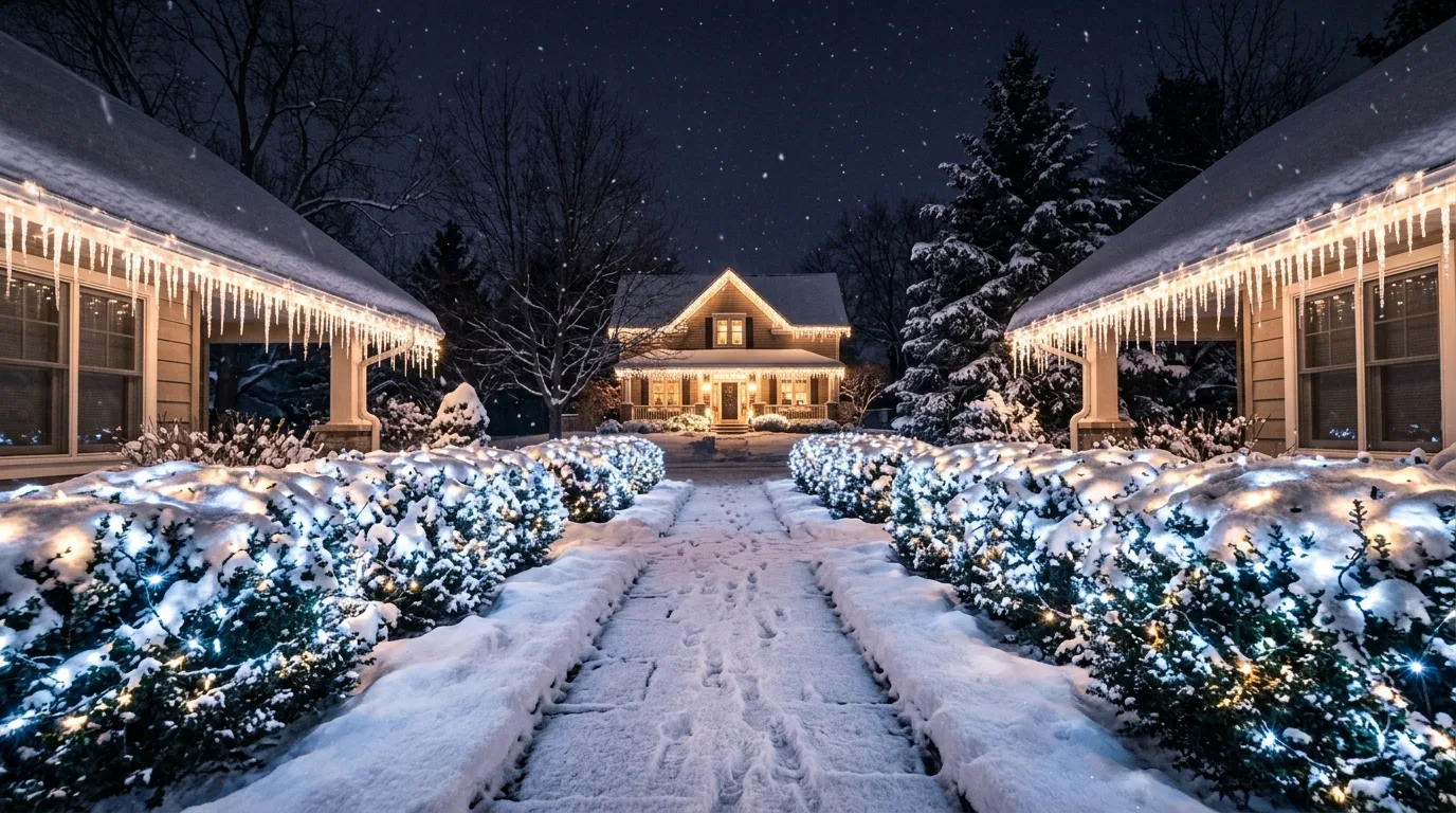 Wrap the tree deeply so the glow feels fuller at night inspiration for a holiday lit home.